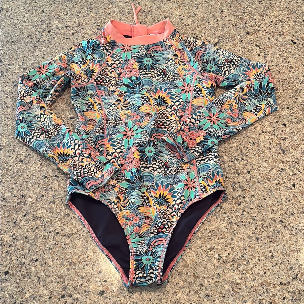 Girls 8 Roxy Floral Rashguard Swimsuit - Picture 1 of 9